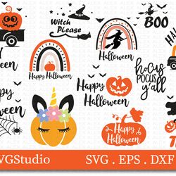 happy halloween svg, halloween rainbow, scary pumpkin truck