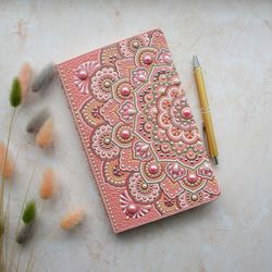 Pink mandala notebook, Hardcover notebook, Hand painted notebook, Painted journal, Lined journal, A5 notebook