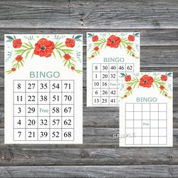 Poppy flowers bingo game card,Floral bingo game card,Floral Printable Bingo,Flower themed bingo game,INSTANT DOWNLOAD100