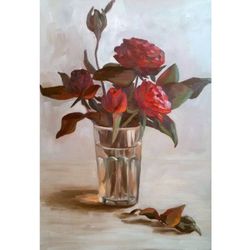 Bouquet Fine Art Roses Painting Original Flower Wall Art Floral Still Life 14 x 20" (35 x 50cm) by Svetlana