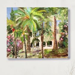landscape painting  original art, palm tree wall art,  plein air oil painting on canvas