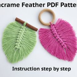 DIY Macrame feather PDF pattern, Leaf macrame tutorial for beginners, Instruction step by step