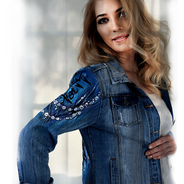 hand painted women jacket-jean jacket-denim jacket-girl clothing-designer art vintage-wearable art-custom clothes-1.jpg