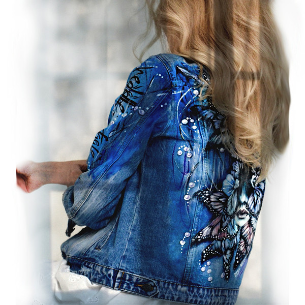 hand painted women jacket-jean jacket-denim jacket-girl clothing-designer art vintage-wearable art-custom clothes-4.jpg