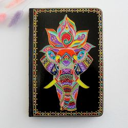 Personalized notebook, Hardcover painted notebook, Cute notepad, Custom notepad with indian elephant, Lined notebook