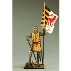 Painted Collectible Tin Toy Soldier 54 mm knight miniature figures Middle Ages Medieval. German infantryman with banner