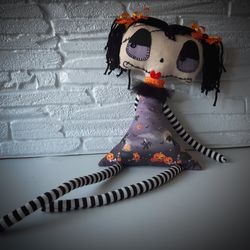 Textile art doll for Halloween.An unusual gift for a girl, home decor for Halloween.