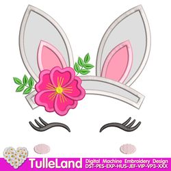 Easter Girly Bunny Face with Flowers Bunny Easter Outline Rabbit My 1st Easter Design applique for Machine Embroidery