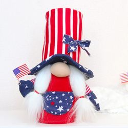 Patriotic Gnome GIRL / American Flag Decor / Independence Day Gnomes / July 4