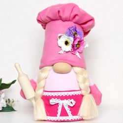 Kitchen Pink Cook Girl Gnome with rolling pin