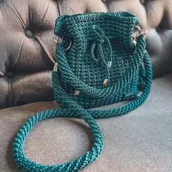Bag pouch with cord crochet pattern PDF digital and video tutorial