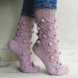 Pink womens warm handmade socks