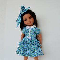 Ruby Red doll ruffled dress and bow. Free shipping