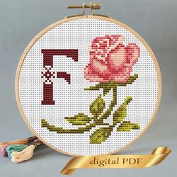floral letter f pdf cross stitch flower monogram alphabet easy embroidery