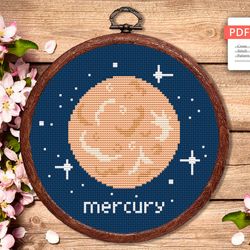 Mercury Cross Stitch Pattern, Planets Cross Stitch Pattern, Mercury Pattern, Space Cross Stitch Pattern, Solar System Pa