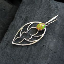 opal necklace dragon necklace elven necklace sterling silver pendant