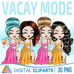 Vacay Mode Clipart Bundle - Fashion Doll PNG, Summer Clipart, Vacation Clipart, Pink Clipart, Dress Clipart, Best Friend