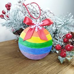 LGBTQ pride christmas ornament handmade. LGBT pride ornament. Rainbow chrisnmas ornament hand painted.