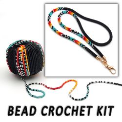 bead crochet kit lanyard, diy kit teacher lanyard, diy kit lanyard, making kit for adult, diy lanyard id holder kit
