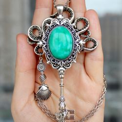 Handmade Unique Amazonite Fantasy Octopus Vintage Key Necklace