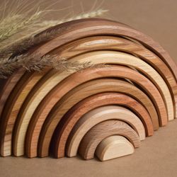 wooden rainbow stacker toy natural hardwoods