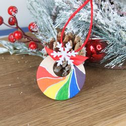 LGBT pride ornament. LGBTQ pride christmas ornament handmade. Rainbow chrisnmas ornament hand painted.