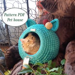 Crochet cat house Kitten Digital Instruction Manual in PDF Format with video Cat furniture pdf pattern Handmade