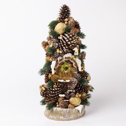 christmas tree holiday decor, christmas present, table tree, squirrel tree house
