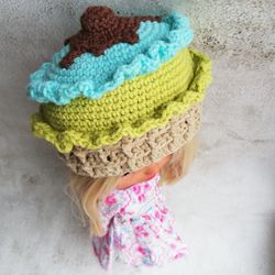 Blythe hat crochet blue green Ice Cream with chocolate for custom blythe halloween clothes blythe accessories
