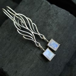 Wings earrings Moonstone earrings Elven earrings Sterling silver earrings