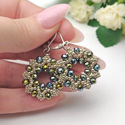 Silver seed bead hoop earrings, Simple earrings, handmade jewelry, beaded hoop earrings