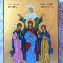 Saints Sophia and her Three Daughters, Faith, Hope, and Charity | Hand painted icon | Jewelry icon | Miniature icon