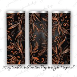 Tooled leather tumbler designs sublimation, Floral Digital wrap PNG Instant download 20oz tapered straight Makerflo