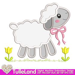 Baby Easter Sheep for girl with bow Happy Dolly Easter Lamb Girl with Bow  Design applique for Machine Embroidery