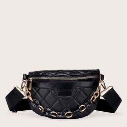 Women Mini Chain Decor Quilted Fanny Pack