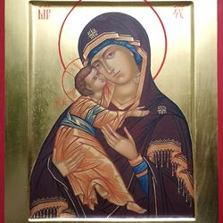 Icon Mother of God of Vladimir, Our Lady Virgin Mary, orthodox icon, hand painted icon, original Gold Leaf, egg tempera