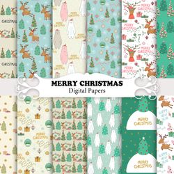 Christmas digital paper pack, christmas scrapbook, christmas patterns.