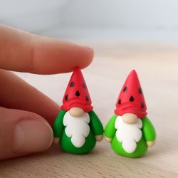 Watermelon Gnome / Tiny clay gnomes / summer gnome / fruit gnome / fairy garden miniature gnome / green gnome