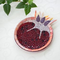 Red fused glass serving dish Pomegranate for fruit, cake or cheese