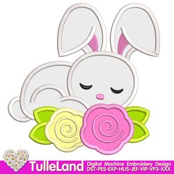 Easter Sleeping Bunny Cute Rabbit Easter Sunday Outfit Floral Bunny Rabbit Design applique for Machine Embroidery
