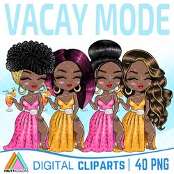Vacay Mode Clipart Bundle - African American Fashion Doll PNG, Summer Clipart, Vacation Clipart, Pink Clipart, Dress PNG