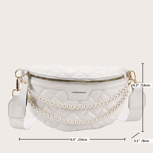 Women Faux Pearl Decor Quilted Fanny Pack - Inspire Uplift