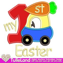 Boys Easter car with carrot  my1 st easter Egg Bunny Rabbit Easter truck Design applique for Machine Embroidery