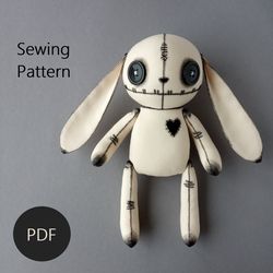 8" Creepy Cute Bunny Sewing Pattern PDF, Voodoo Stuffed Animal Tutorial, Halloween Decor, Spooky Toy Rabbit, Goth Doll