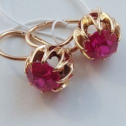 Graceful 14K Original Beautiful Water Lily Earrings USSR 583 Rose Gold Vintage Soviet Retro Russian Women's jewelry