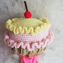 Blythe hat crochet yellow pink Cupcake for custom blythe doll halloween clothes doll outfit blythe accessories