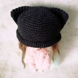 Blythe hat crochet black Cat for custom blythe doll clothes blythe panama doll accessories