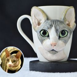 Custom pet portrait mug - Cat lover gift - Pet parent gift - Sphynx cat - Cat mom gift