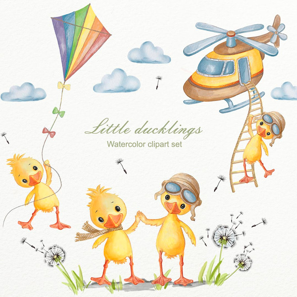 Little ducklings watercolor clipart set-Invitation sweet party-wall decor nupsery-postcard-baby shower-01.jpg