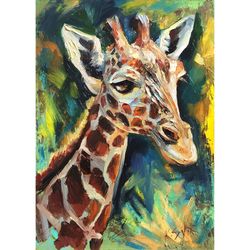 Giraffe Painting Animal Original Art African Painting Impasto Wall Art Wildlife Artwork 14 by 10 by SviksArtPainting